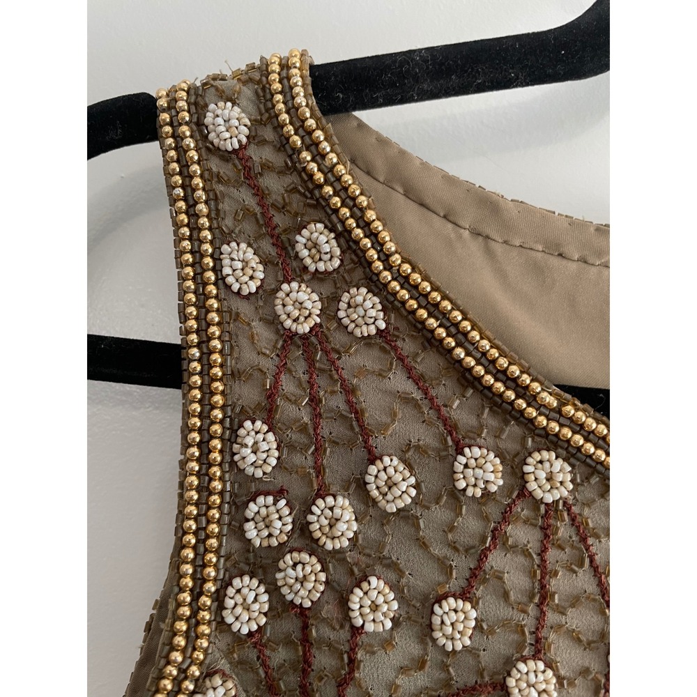 NWT Adrianna Papell Occasions Silk Beaded Top Taupe Gold Petite 6 - Picture 6 of 8
